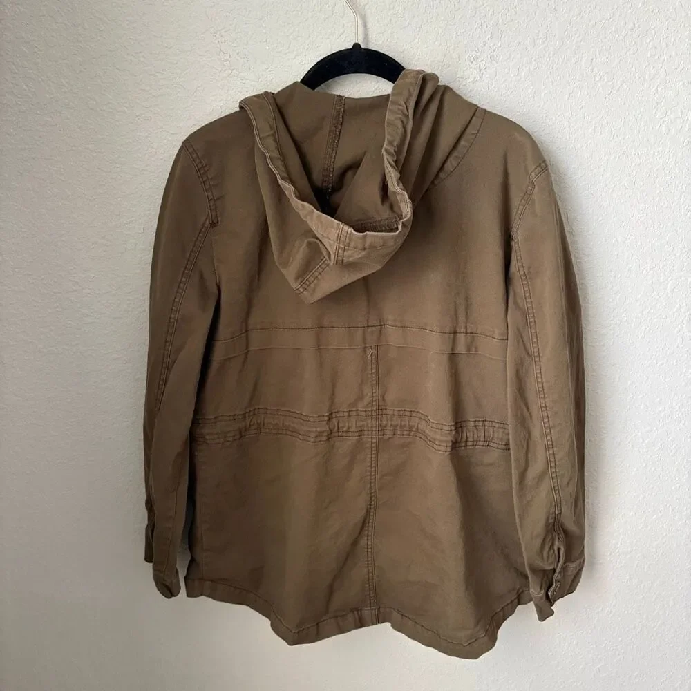 Kensie Hooded Utility Jacket Anorak Style Drawstring Waist Size Small